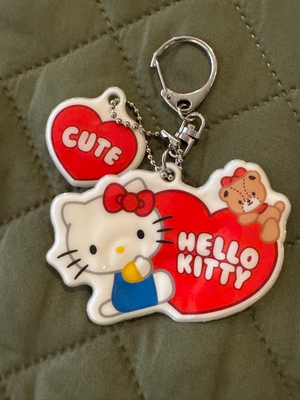 Sanrio Hello Kitty Red and White Heart Bag Charm with Teddy